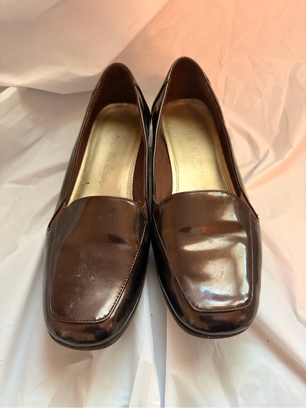 Anne Klein Brown Patent Leather Slip-On Loafers